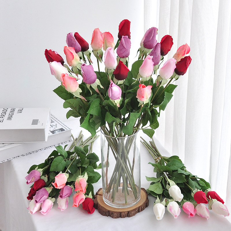 45cm Real Touch Single stem Artificial Rose Bud Flower