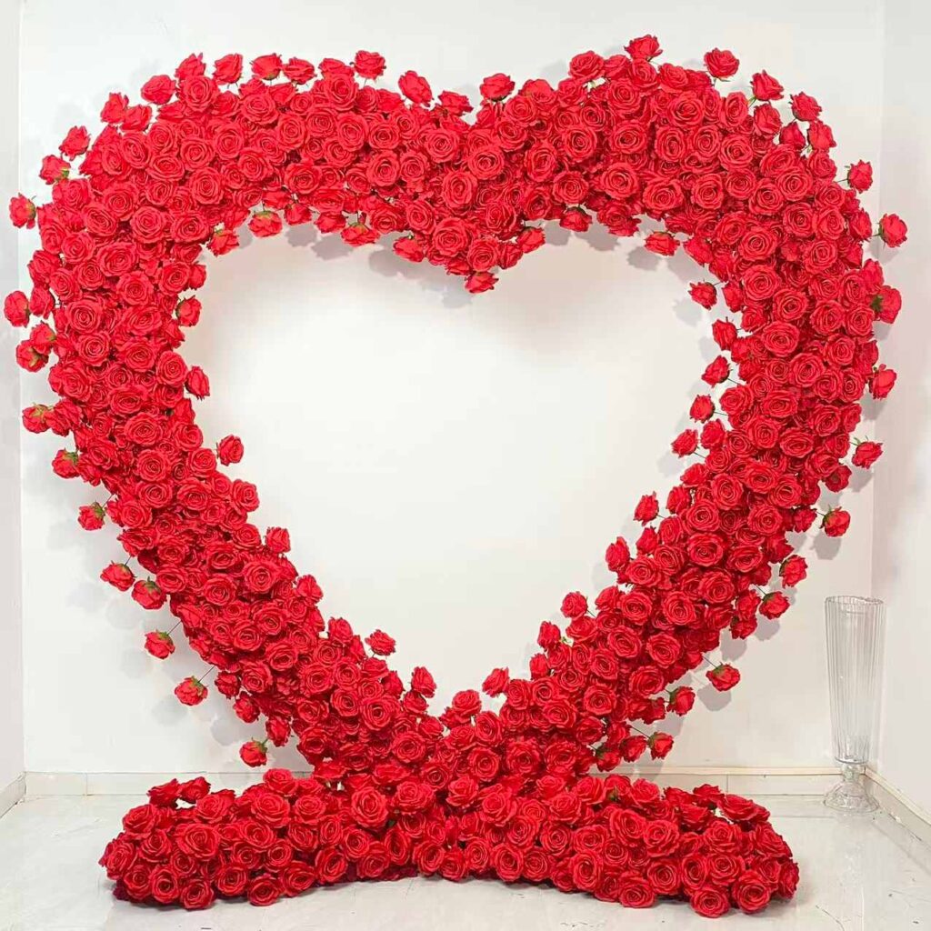 2.4*2.4m(8*8ft) Red Fabric base Artificial Flower Heart Shaped Flower Arch