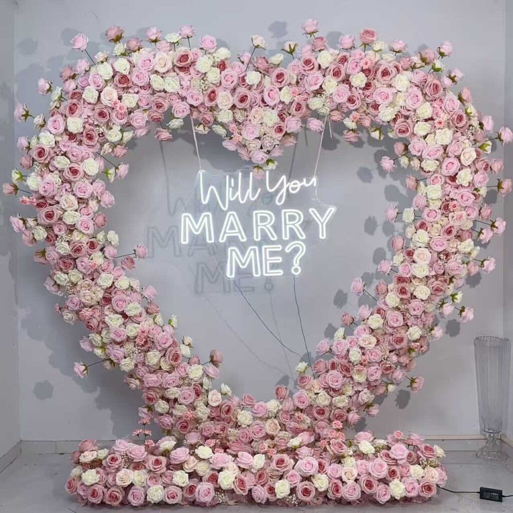2.4*2.4m(8*8ft) Pink Fabric base Artificial Flower Heart Shaped Arch