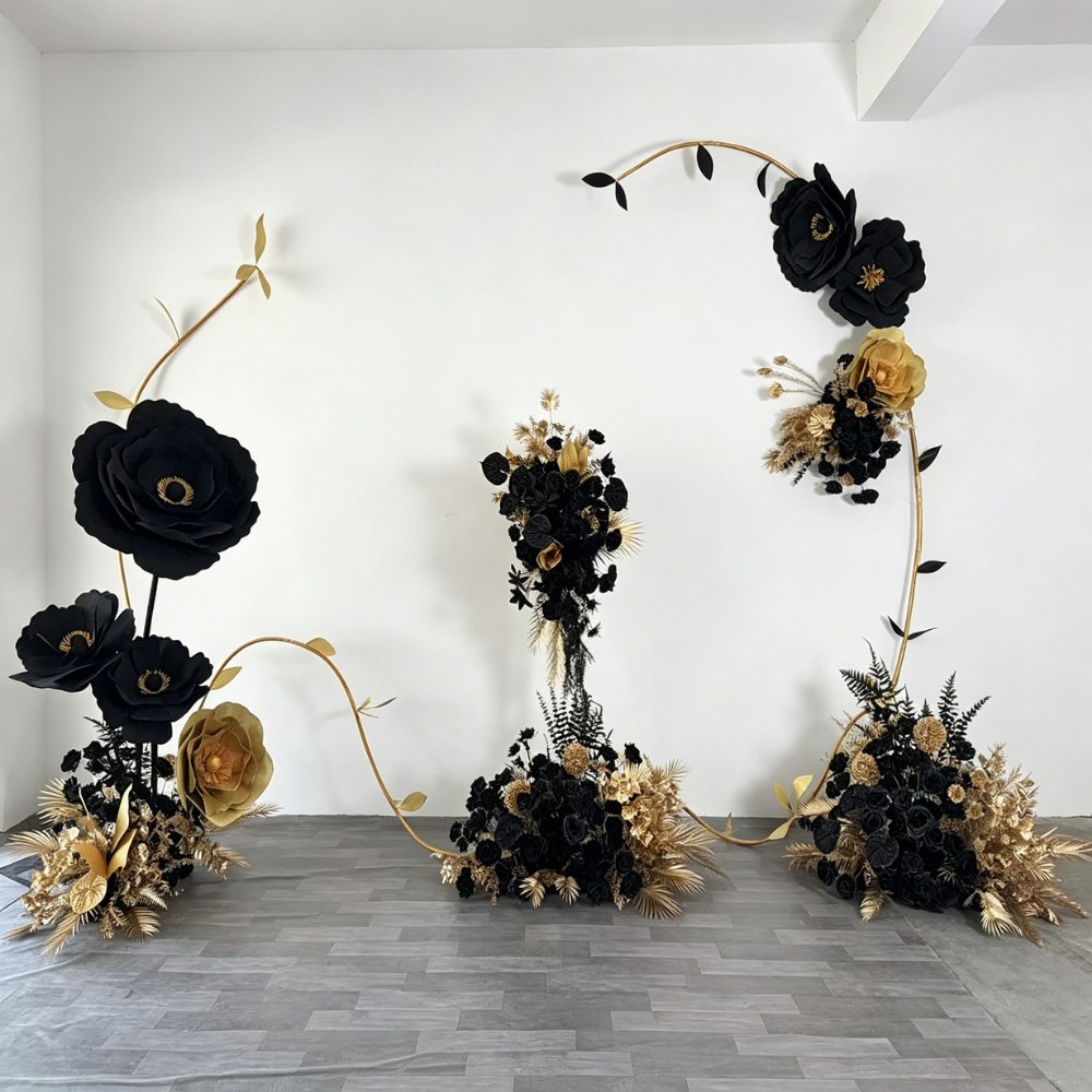 Black&Gold Hanging Flower Arrangement Set Flower Ball