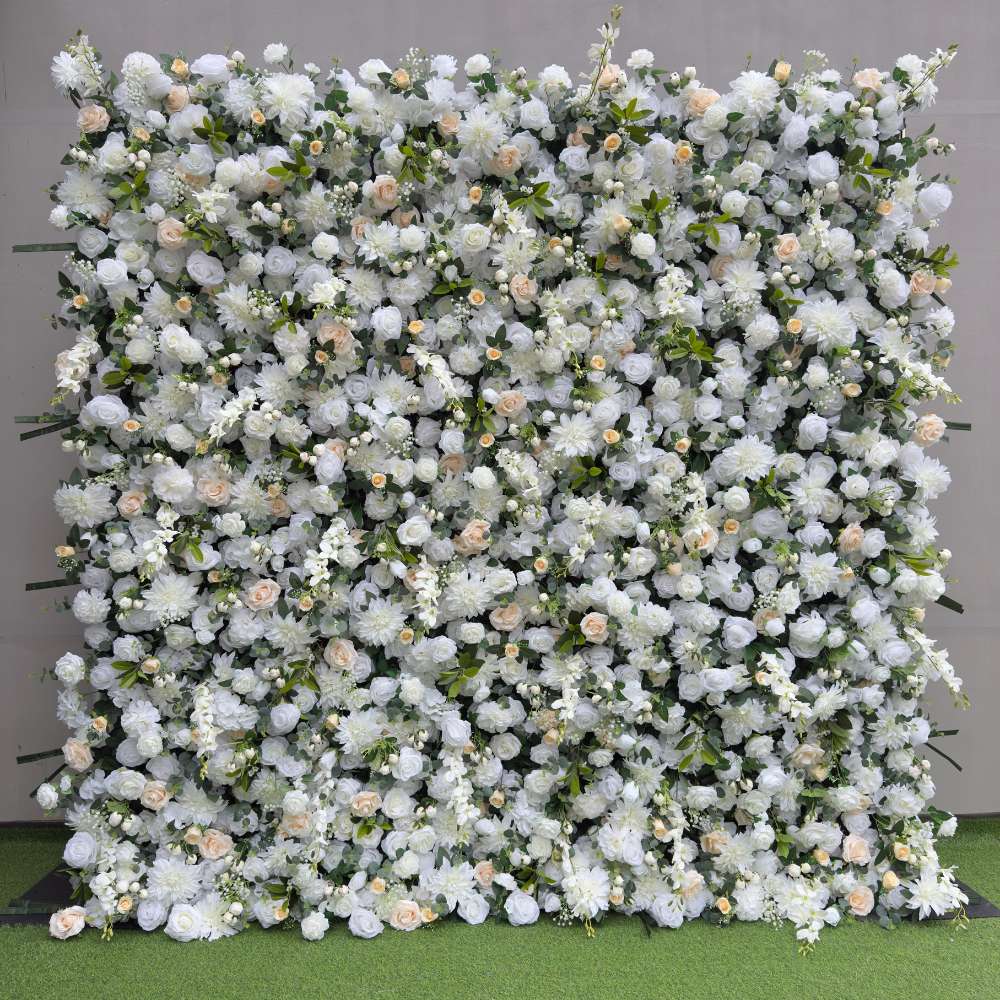 2.4*2.4m(8*8ft) White&Green Artificial Flower Wall