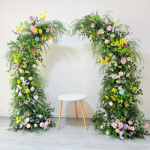 2.4m Green&Yellow Spring Greenery Artificial Flower Horn Arch - Image 3