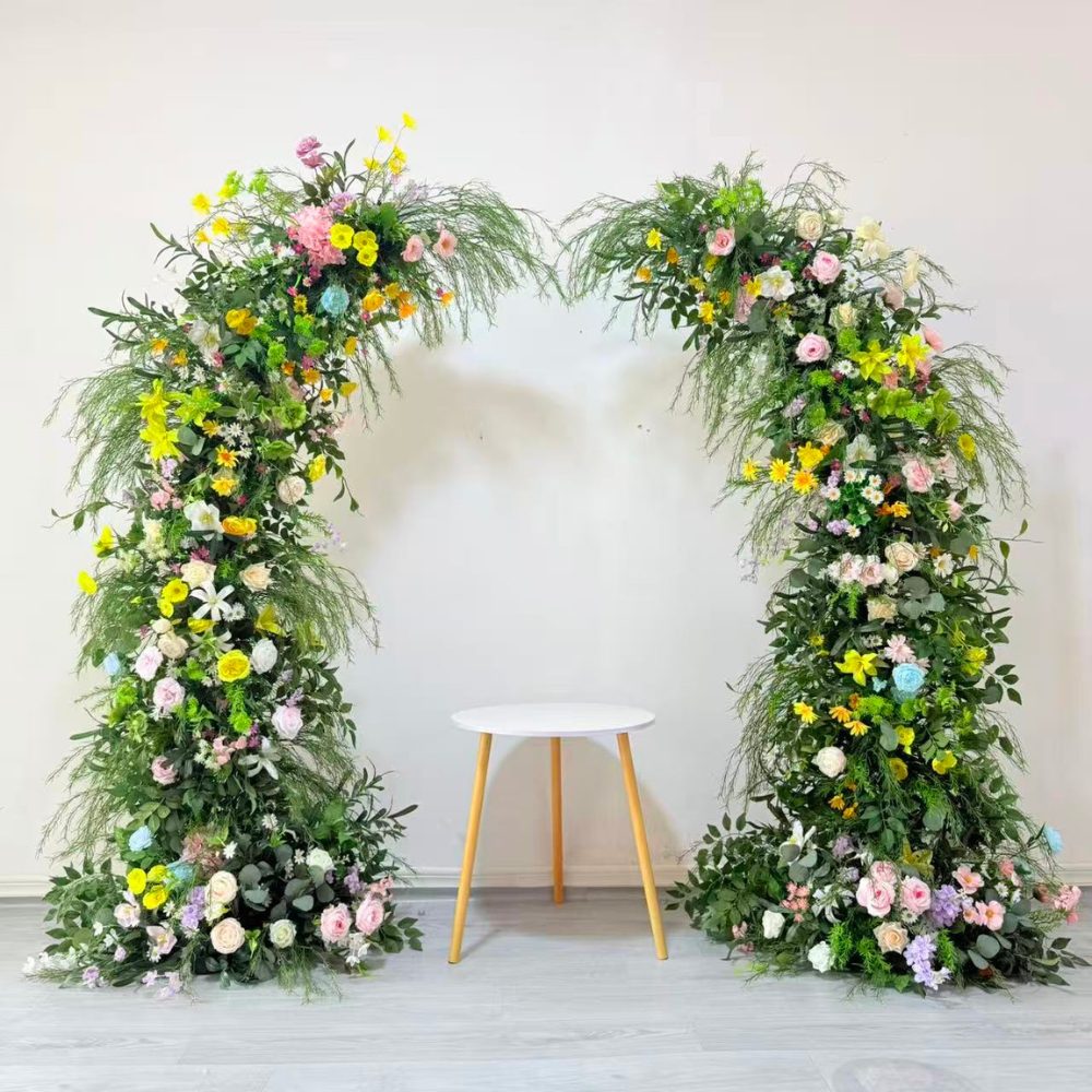 2.4m Green&Yellow Spring Greenery Artificial Flower Horn Arch