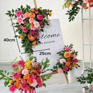 Pink&Orange Artificial Flower Ball Bridal Bouquet Floral Arrangement Set - Image 5