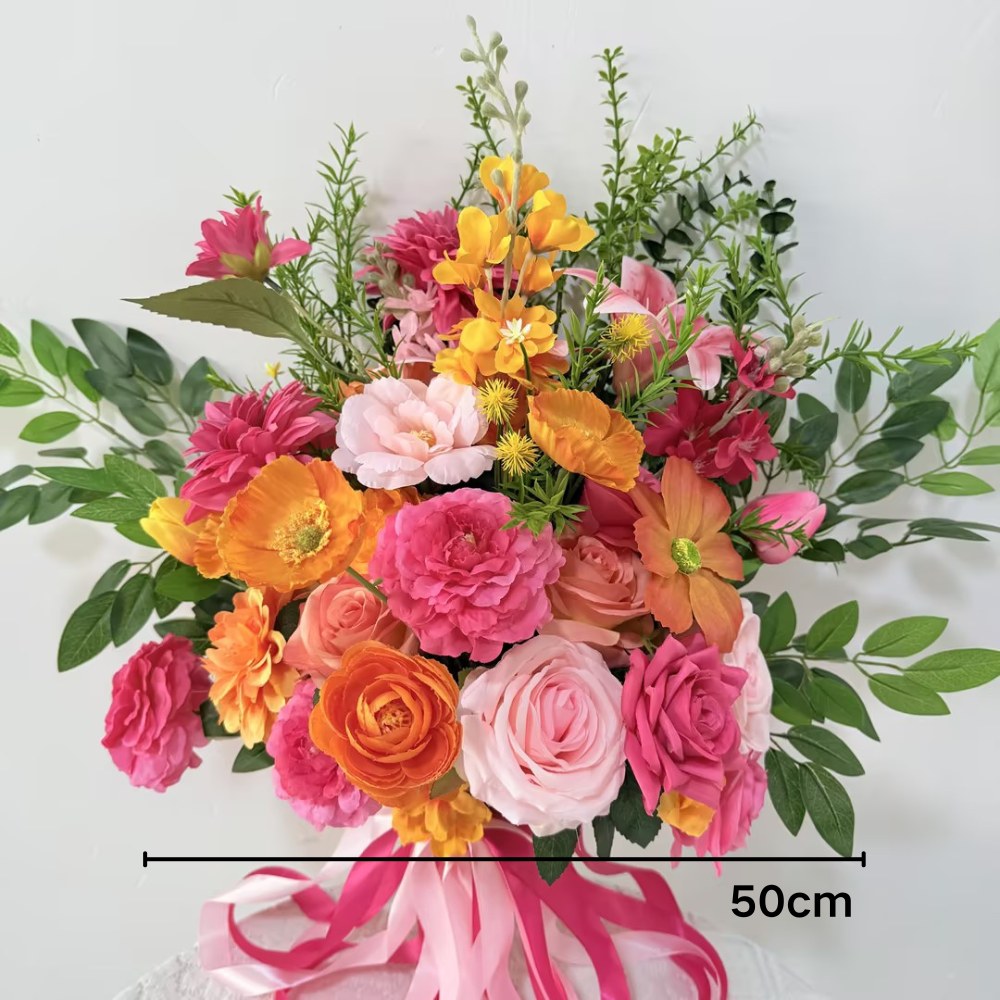 Pink&Orange Artificial Flower Ball Bridal Bouquet Floral Arrangement Set