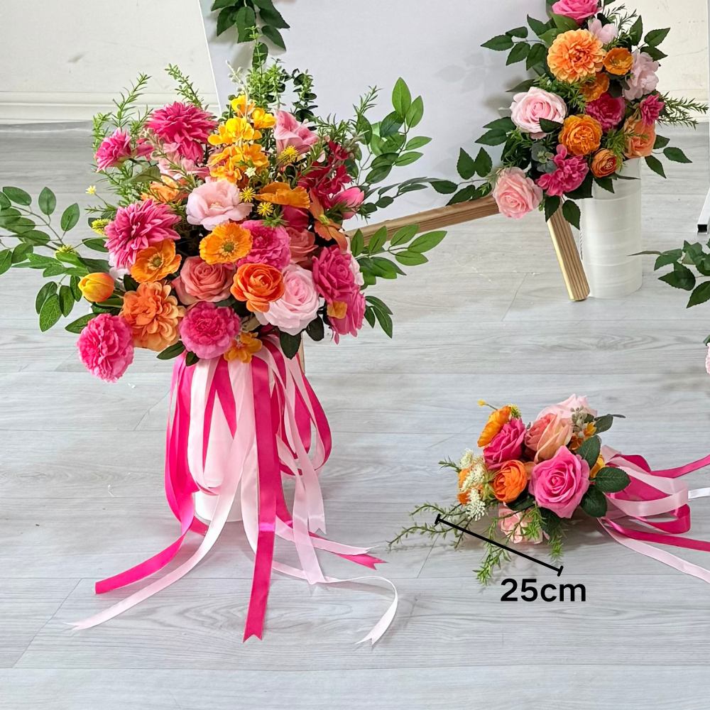 Pink&Orange Artificial Flower Ball Bridal Bouquet Floral Arrangement Set