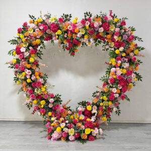 2*2m Pink&Orange Artificial Flower Heart Shaped Arch - Image 3
