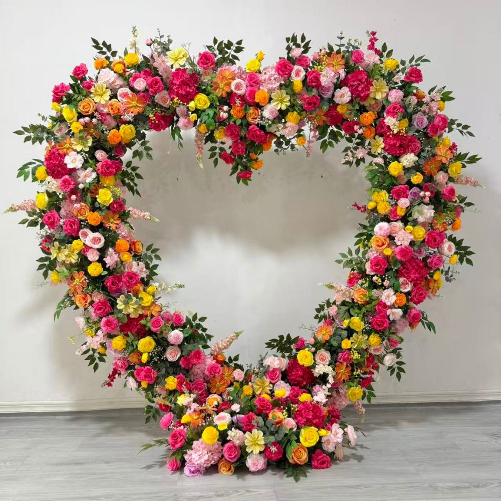 2*2m Pink&Orange Artificial Flower Heart Shaped Arch - Image 2