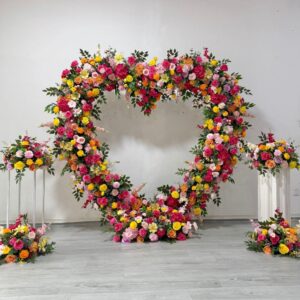 2*2m Pink&Orange Artificial Flower Heart Shaped Arch