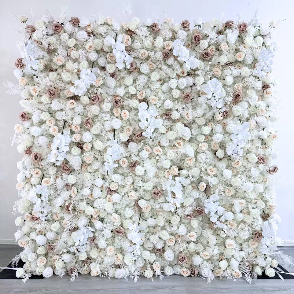 2.4*2.4m(8*8ft) Champagne&White Artificial Flower Wall
