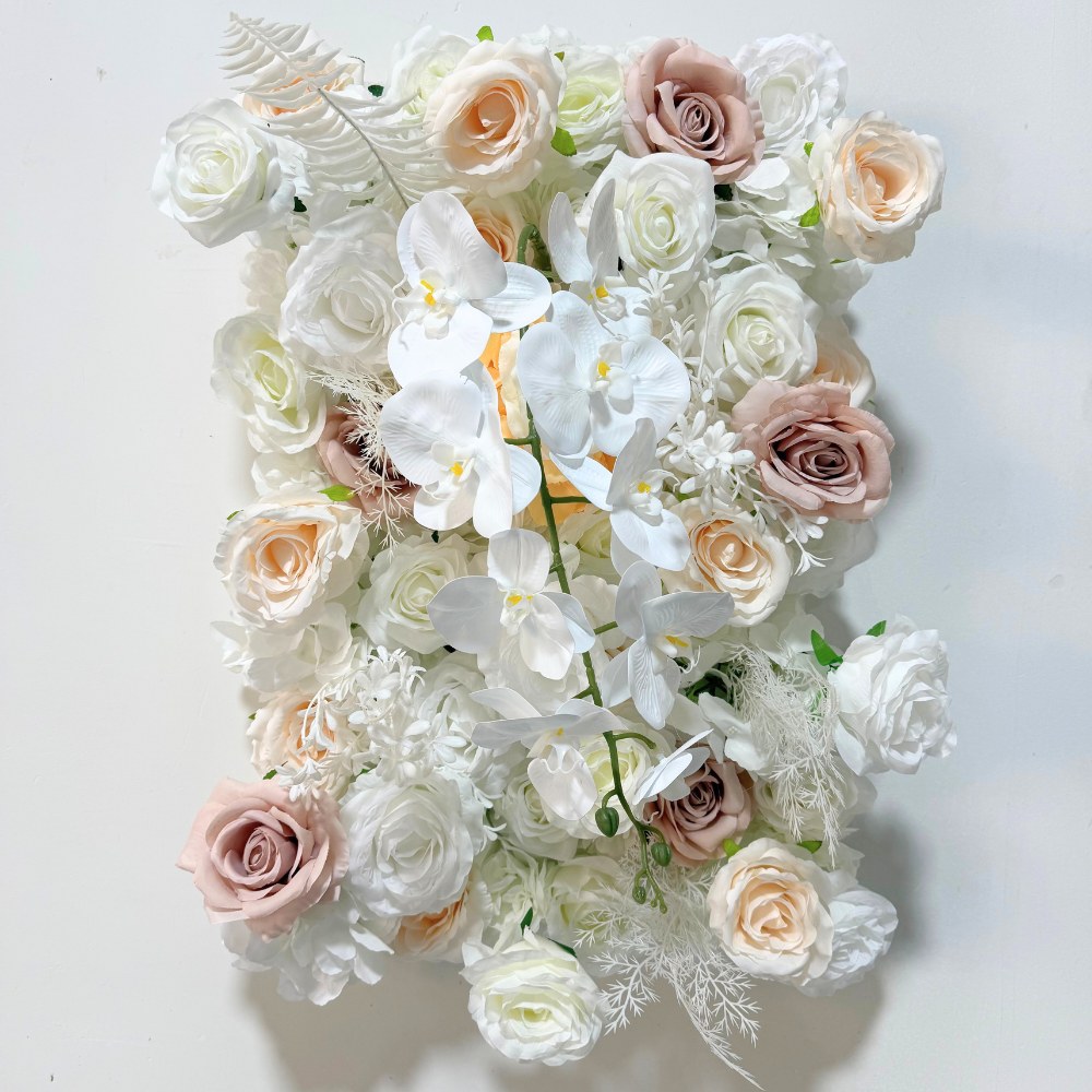 2.4*2.4m(8*8ft) Champagne&White Artificial Flower Wall