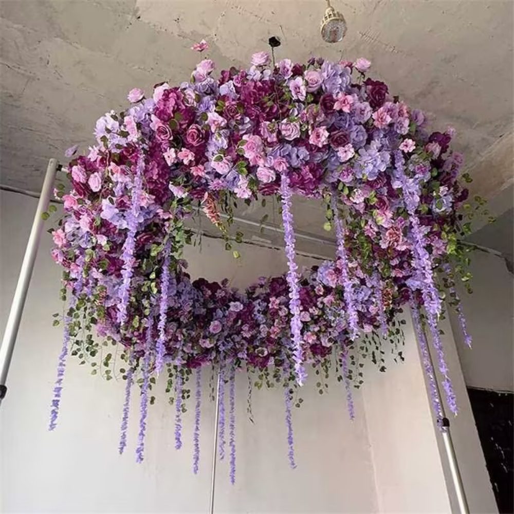 2*2m Purple Hanging Flower Arrangement Flower Arch Ceiling Decor