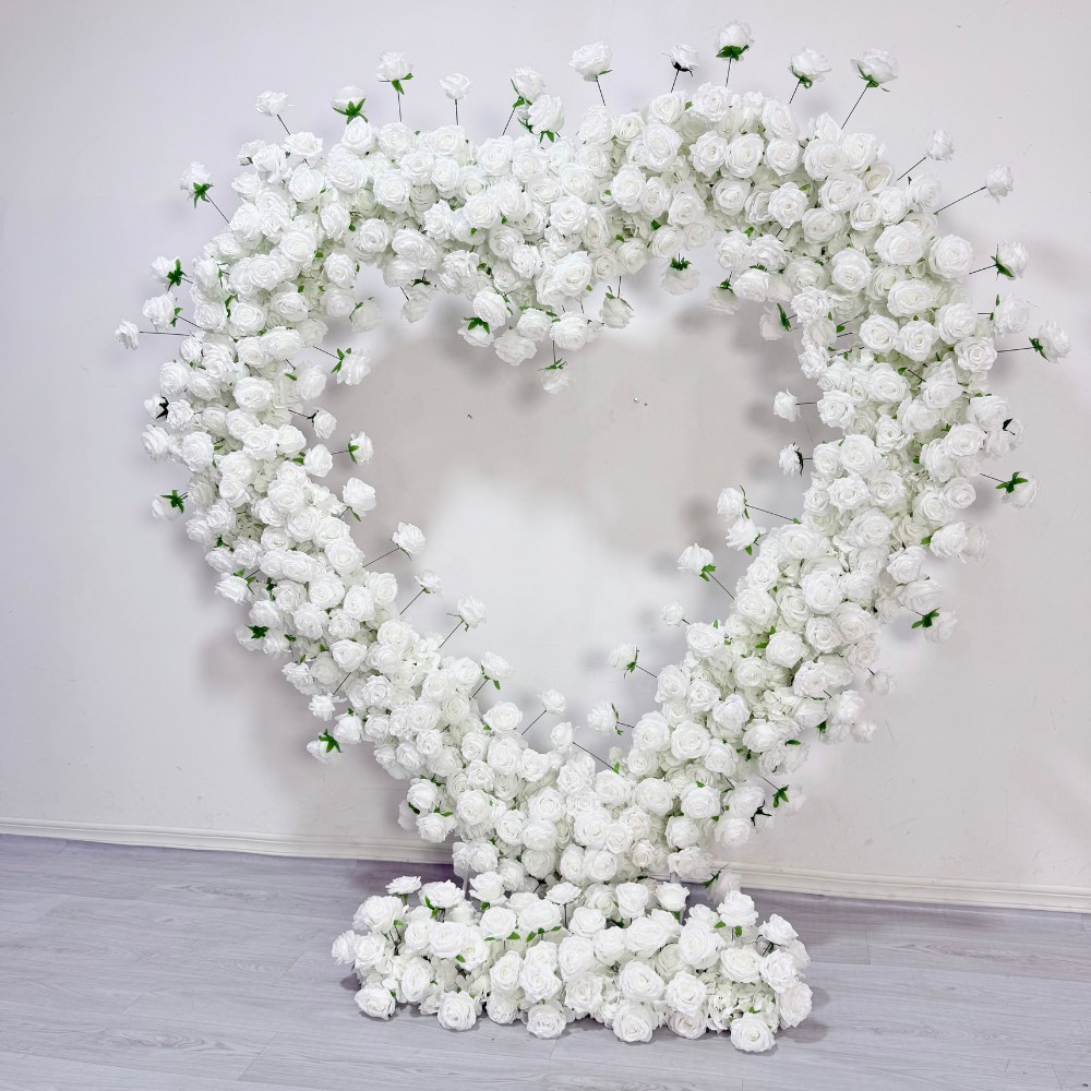 2*2m White Fabric base Artificial Flower Heart Shaped Arch