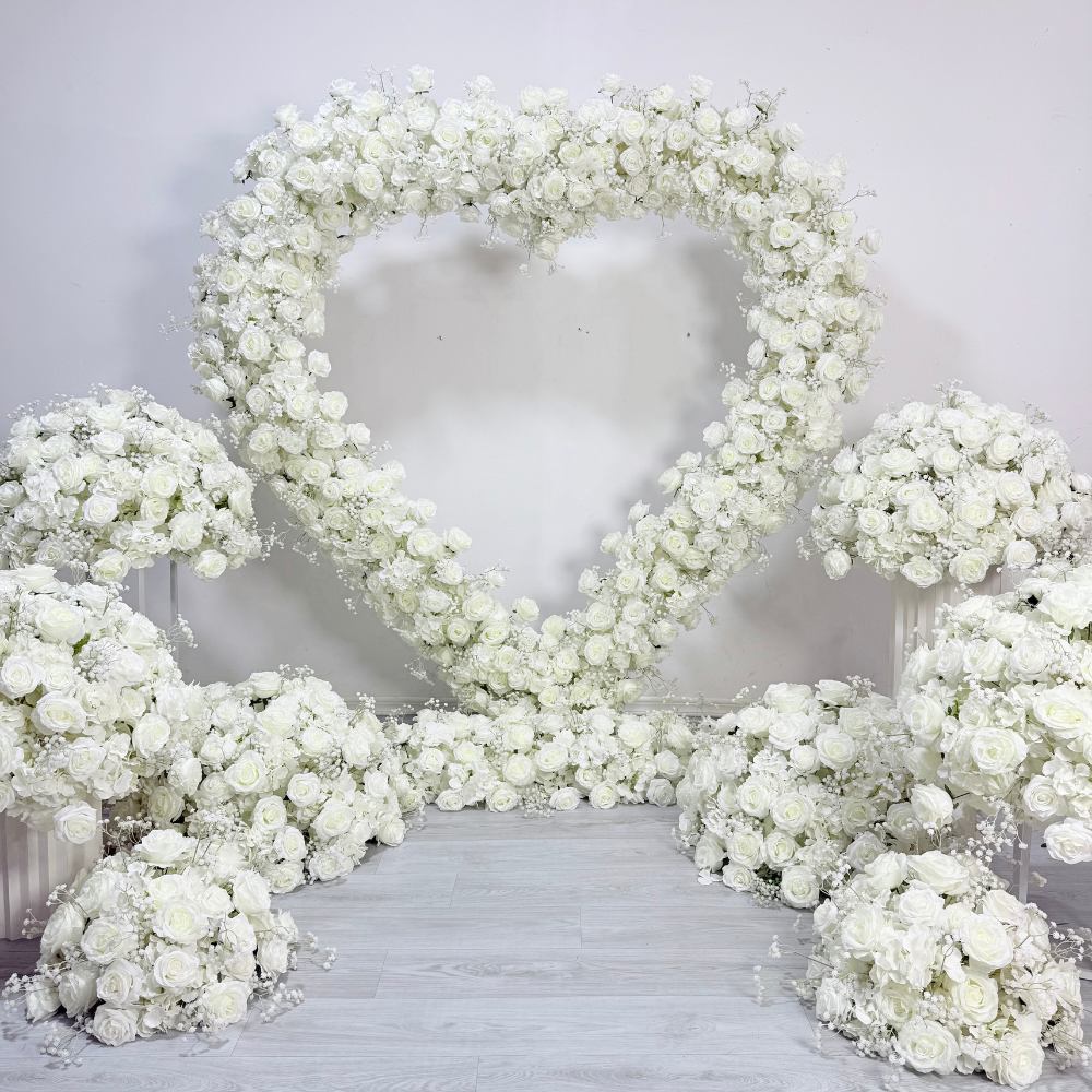 2*2m White Fabric base Artificial Flower Heart Shaped Arch Flower Ball Table Centerpieces