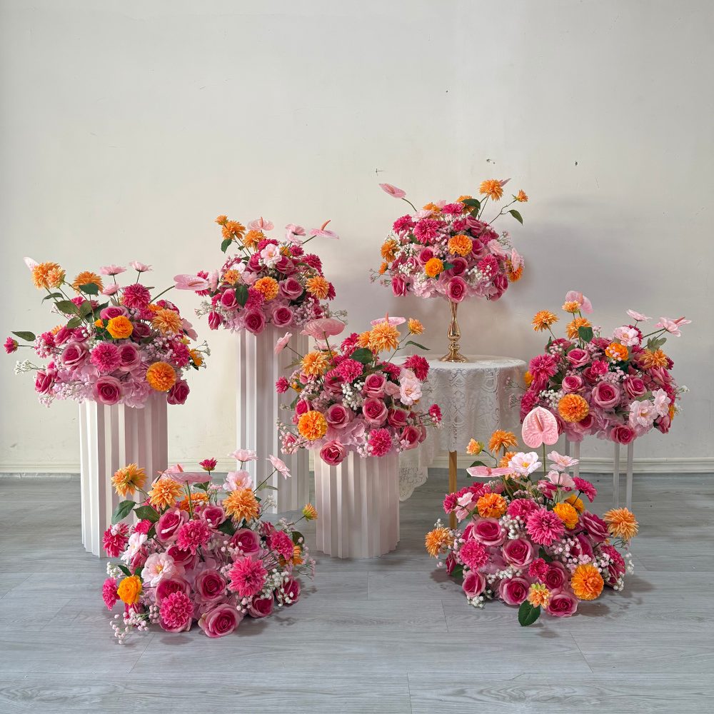 60cm Hot Pink&Orange Artificial Flower Ball Table Centerpieces