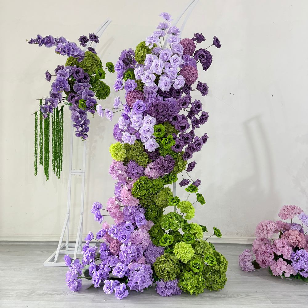 1.5*1.4m Purple&Green Flower Arch Hanging Flower Arrangement