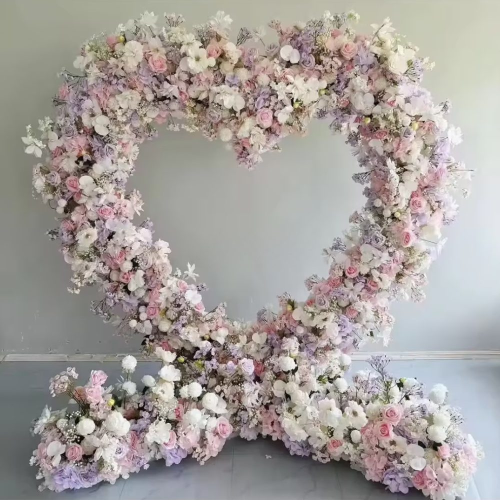 2*2m Pink&Purple Silk Artificial Flower Heart Shaped Arch