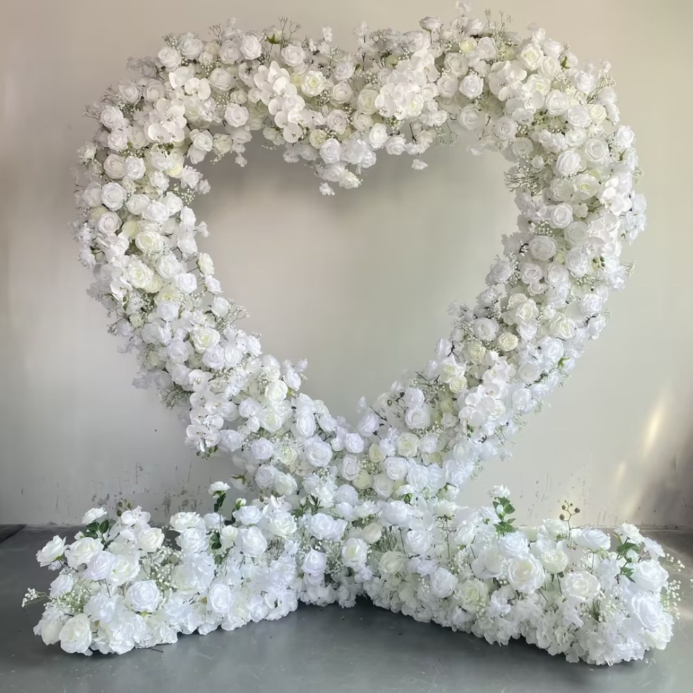 2*2m White Silk Artificial Flower Heart Shaped Arch