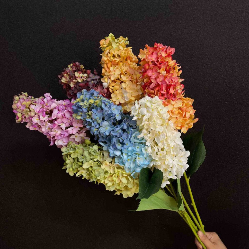 80cm Silk Burnt Edge Dried Style Artificial Conical Hydrangea Flower