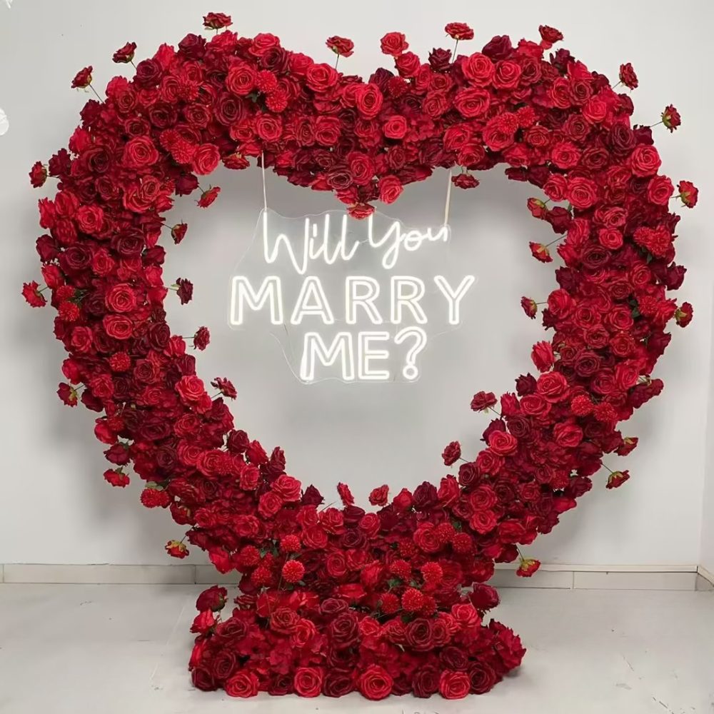 2*2m Red Artificial Flower Heart Shaped Arch