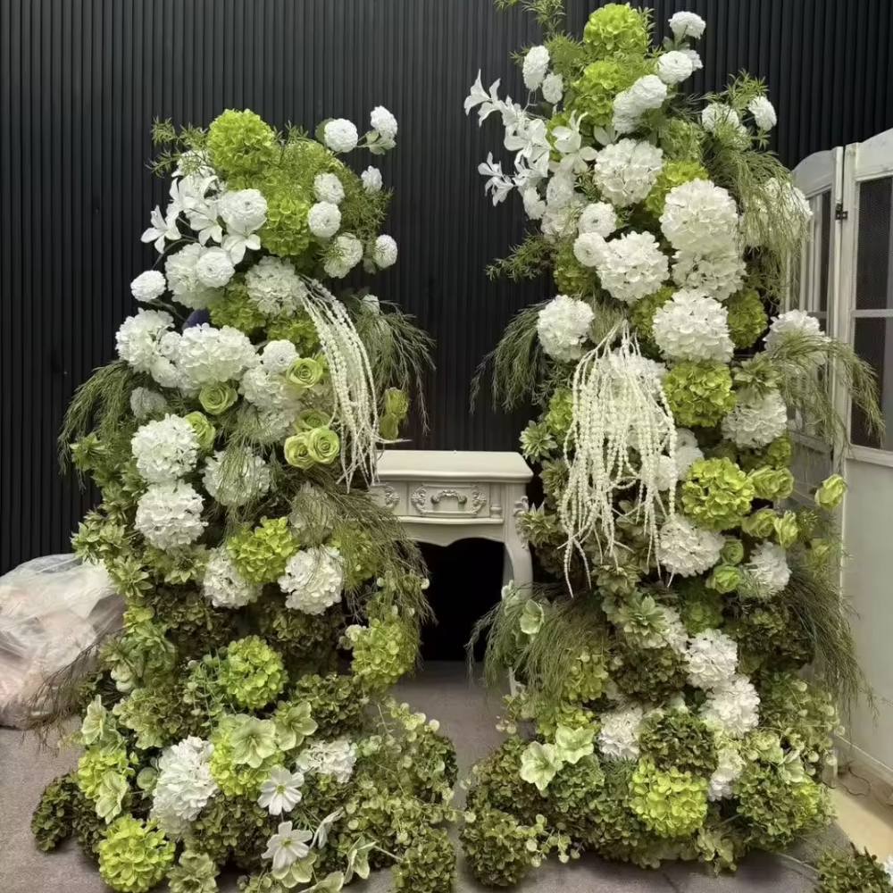 2.2+2.1m Green&White Artificial Hydrangea Flower Horn Arch