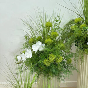 Green Plants White Orchid Flower Runner Aisle Floor Floral Row - Image 3