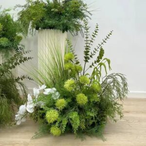 Green Plants White Orchid Flower Runner Aisle Floor Floral Row - Image 5