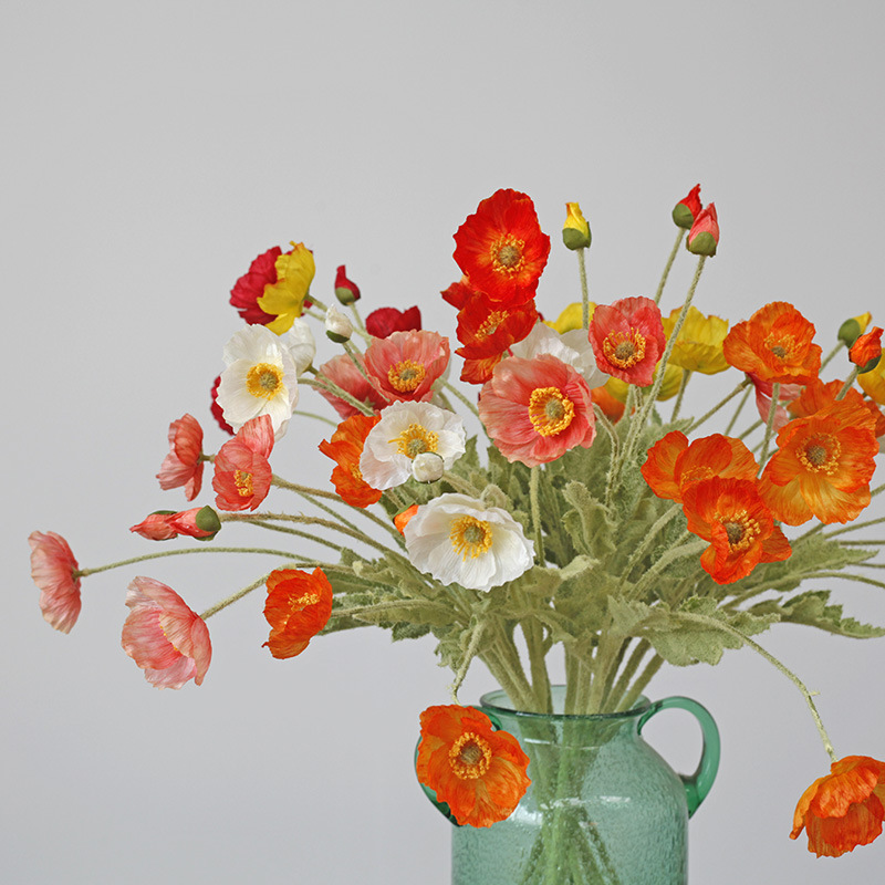 59cm 3-Head Flocked Artificial Corn Poppy Flowers