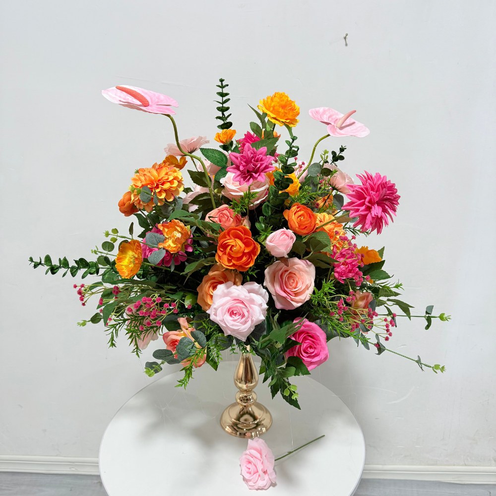 2*2m Pink&Orange Artificial Flower Heart Shaped Arch - Image 5