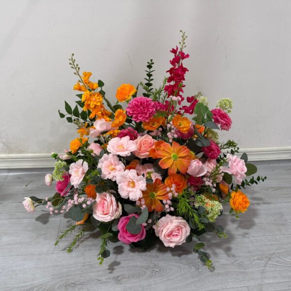 2*2m Pink&Orange Artificial Flower Heart Shaped Arch