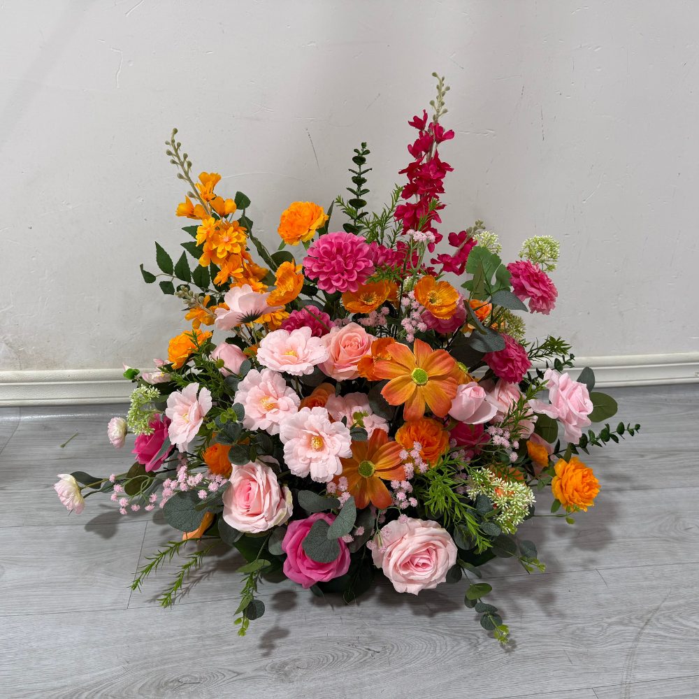 2*2m Pink&Orange Artificial Flower Heart Shaped Arch - Image 4