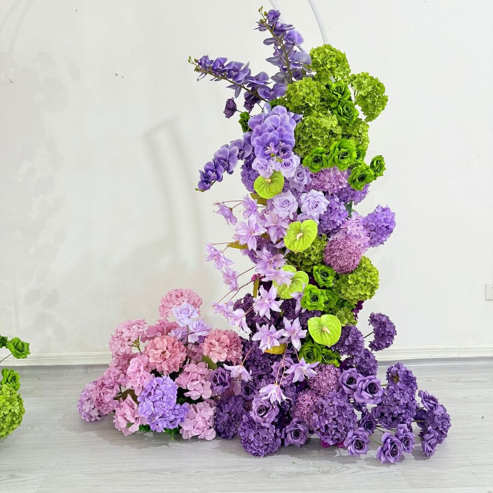 1.5*1.4m Purple&Green Flower Arch Hanging Flower Arrangement
