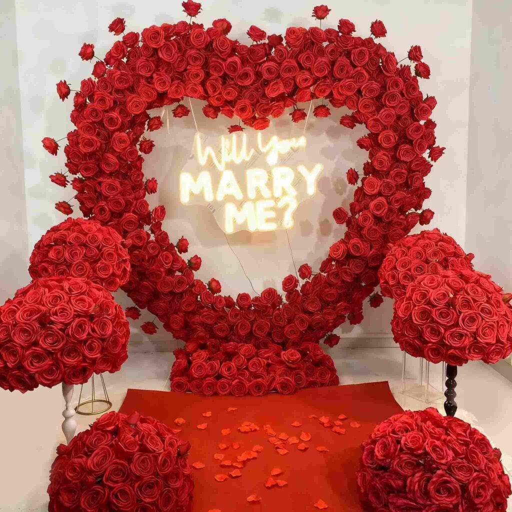 2*2m Red Artificial Flower Heart Shaped Arch