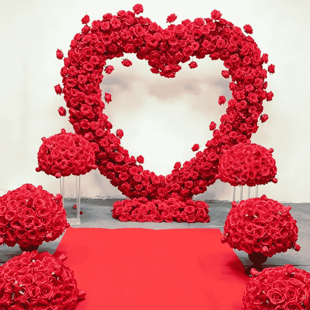 2*2m Red Artificial Flower Heart Shaped Arch