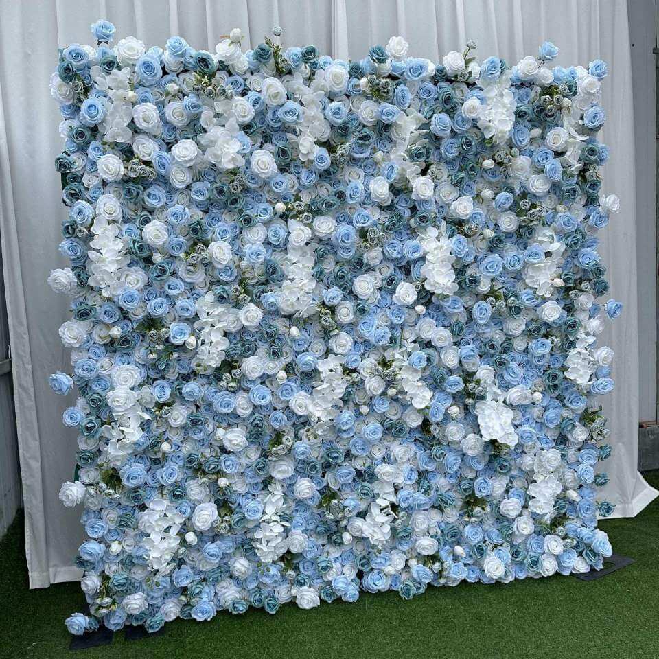 2.4*2.4m(8*8ft) Blue Artificial Rose Flower Wall Event Backdrop Decor