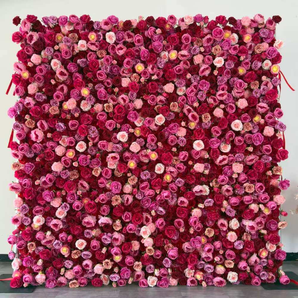 2.4*2.4m(8*8ft) Rose Madder Artificial Rose Flower Wall Event Backdrop Decor