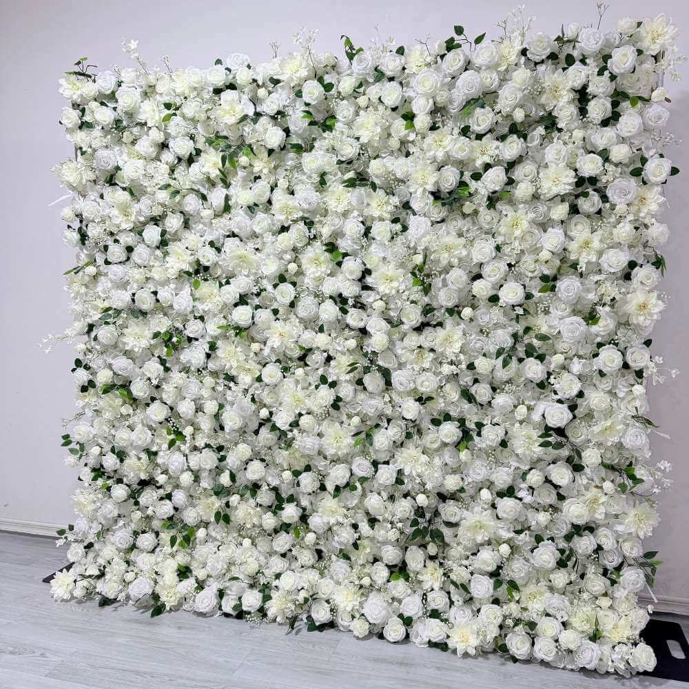 2.4*2.4m(8*8ft) White Artificial Rose Flower Wall Event Backdrop Decor