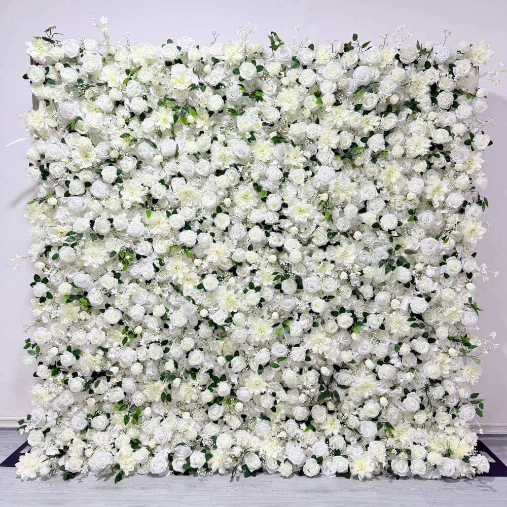 2.4*2.4m(8*8ft) White Artificial Rose Flower Wall Event Backdrop Decor