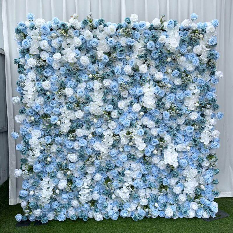 2.4*2.4m(8*8ft) Blue Artificial Rose Flower Wall Event Backdrop Decor