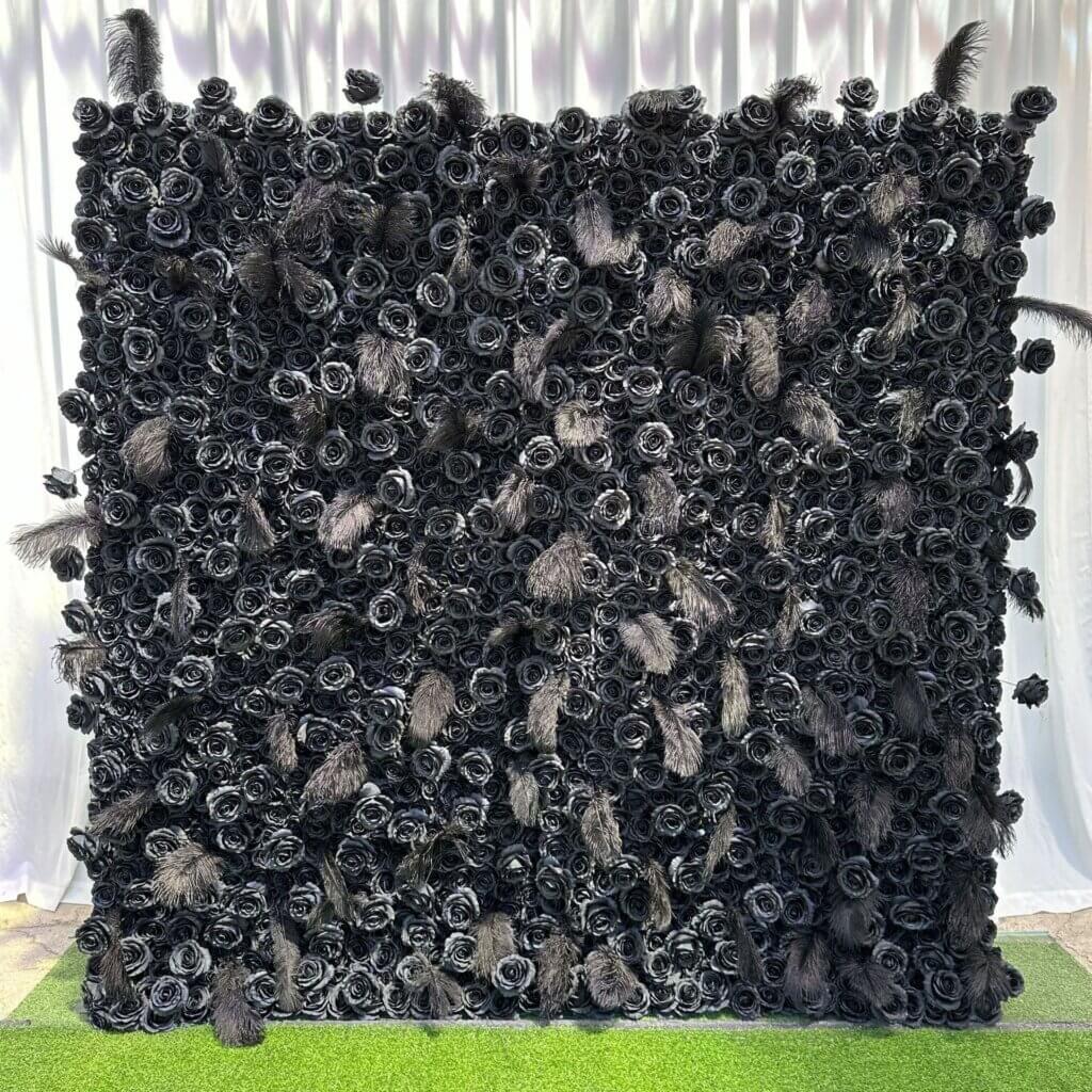 2.4*2.4m(8*8ft) Black Artificial Rose Flower Wall Event Halloween Backdrop Decor