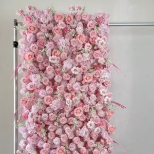 2.4*2.4m(8*8ft) Pink Artificial Rose Flower Wall Event Backdrop Decor - Image 2