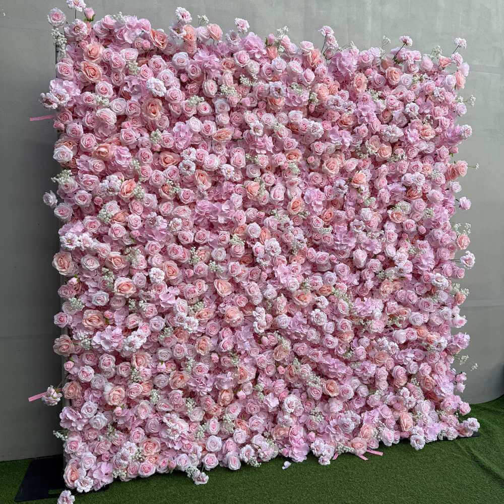2.4*2.4m(8*8ft) Pink Artificial Rose Flower Wall Event Backdrop Decor