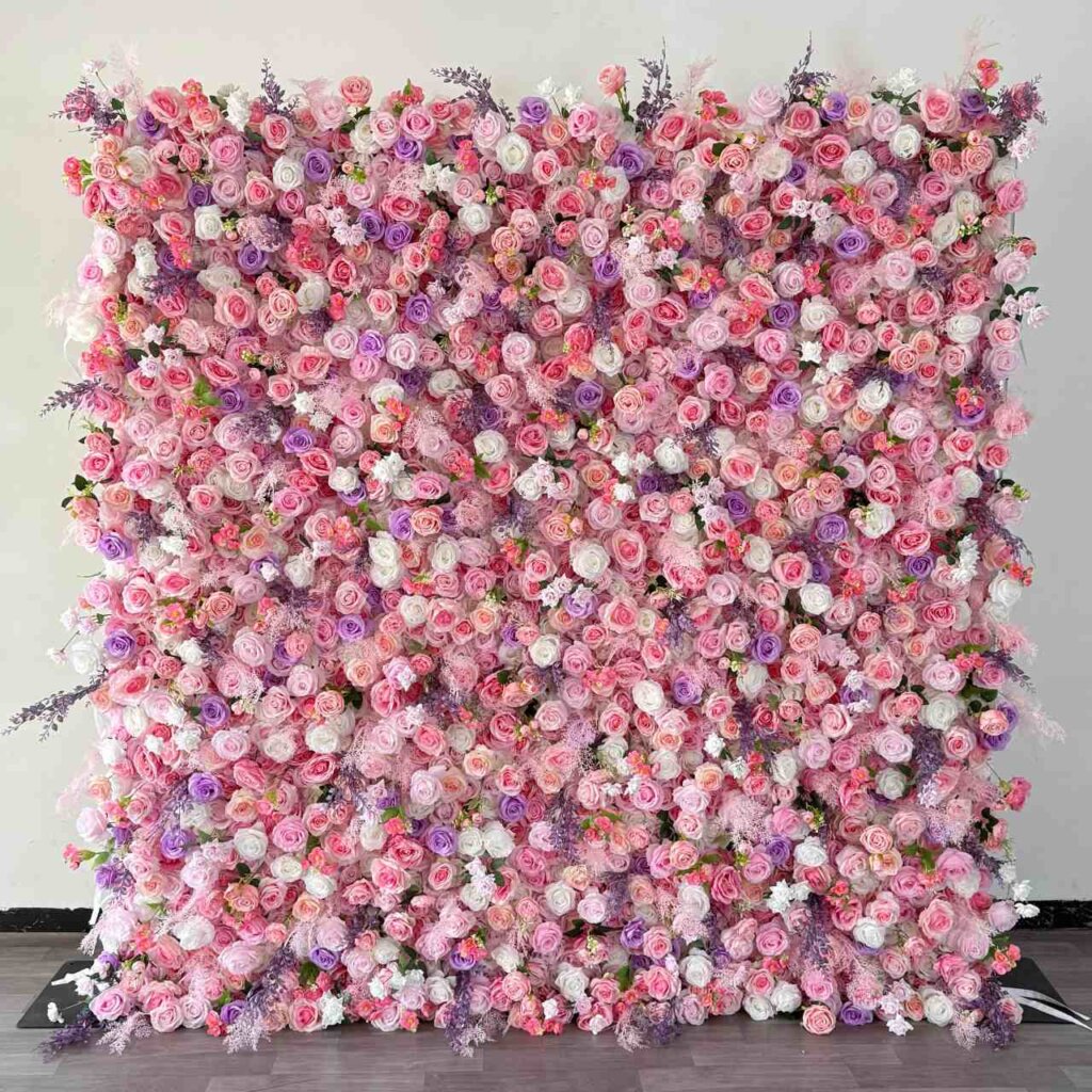 2.4*2.4m(8*8ft) Pink&Purple Artificial Flower Wall Event Backdorp Panel