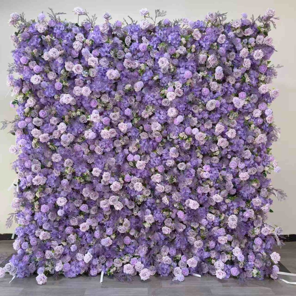 2.4*2.4m(8*8ft) Purple Artificial Rose Flower Wall Event Backdrop Decor