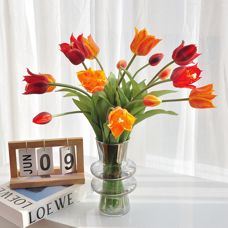 47cm Real Touch 3-Head Artificial Fully Open Tulip Flower Bouquet