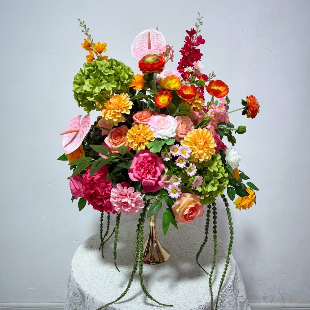 60cm Silk Green&Pink&Orange Artificial Hydrangea Flower Ball Table Centerpiece
