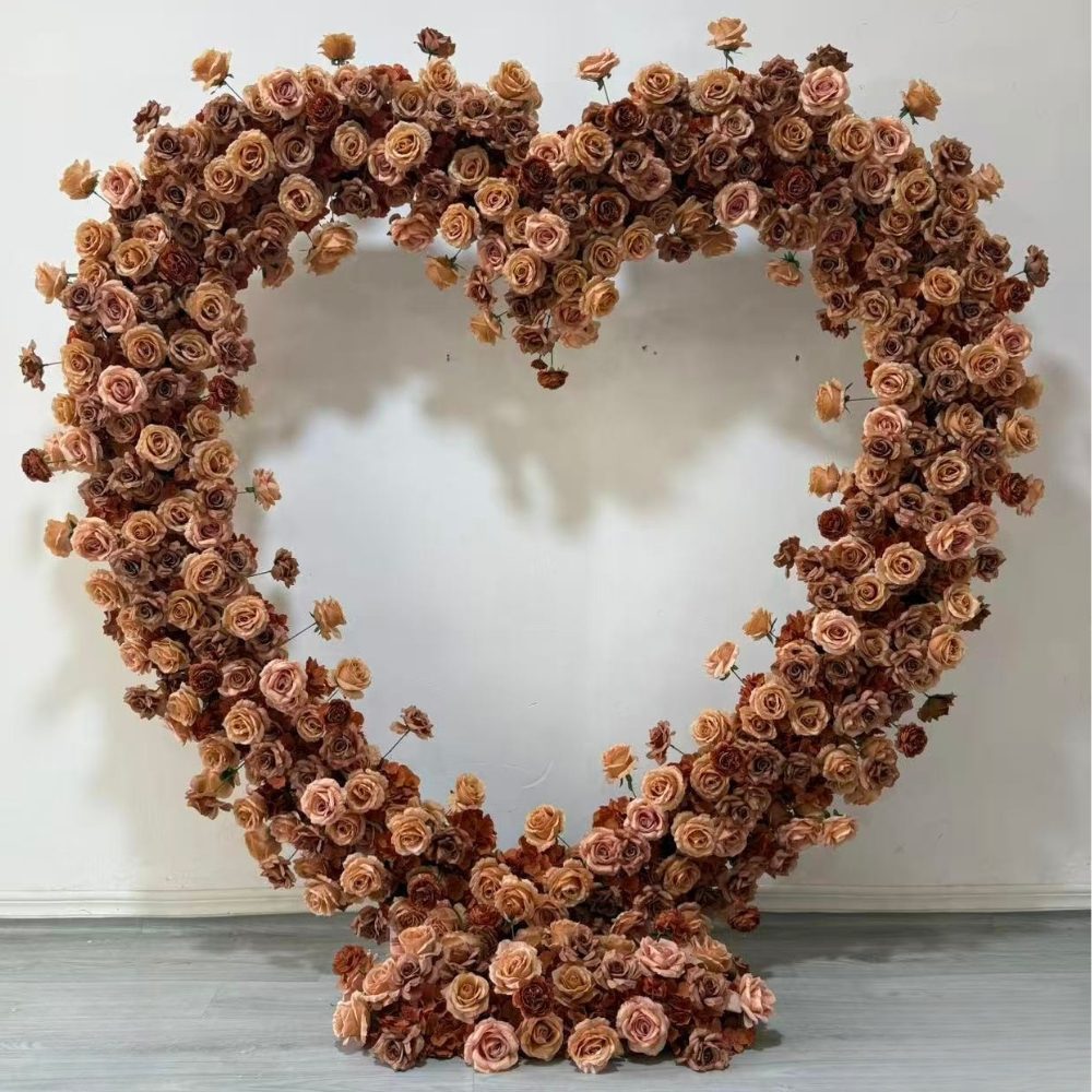 2*2m Brown Fabric base Artificial Flower Heart Shaped Arch