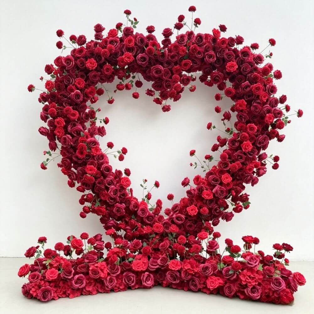 2*2M Mixed Red Artificial Rose Flower Heart Shaped Arch