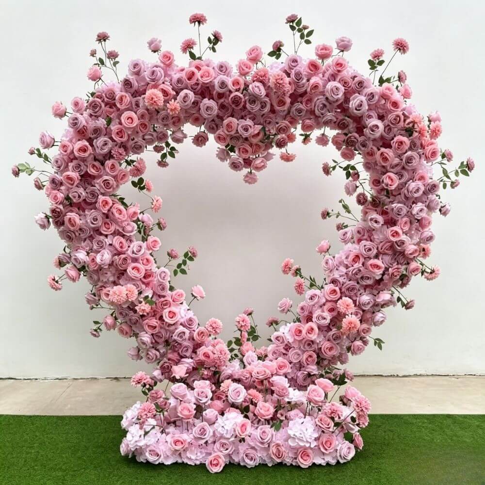 2*2M Mixed Pink Artificial Rose Flower Heart Shaped Arch