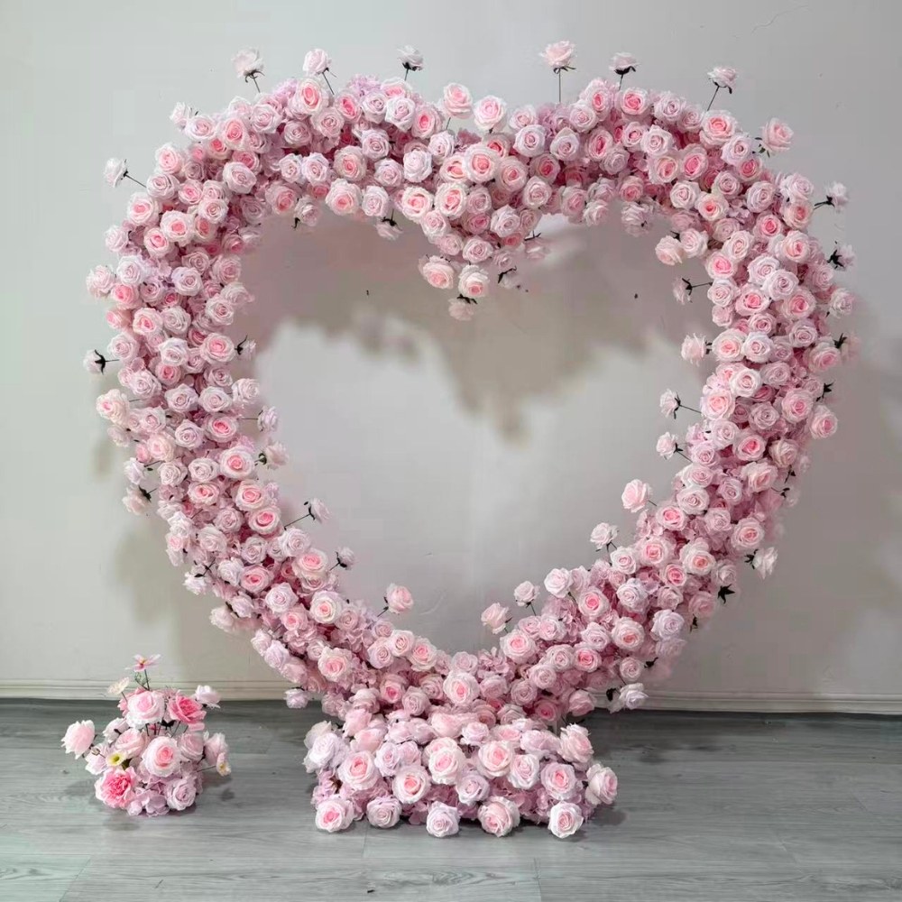 2*2m Light Pink Fabric base Artificial Flower Heart Shaped Arch